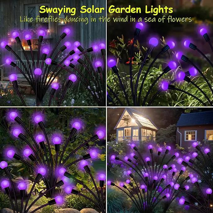 Solar Garden Lights Outdoor, 2 Pack 20 LED Solar Purple Firefly Lights Waterproof, Starburst Solar Wind Swaying Lights for Outside Yard Patio Planter Flower Bed Walkway Halloween Christmas Decoration by GreenHaven Gardens