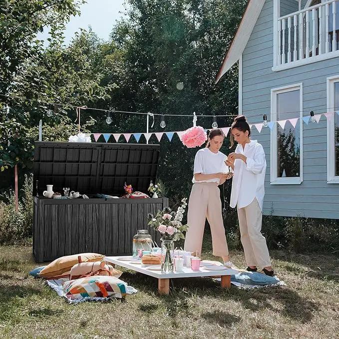 182 Gallon Deck Box Waterproof, UV Resistant Resin Outdoor Storage Box with Hydraulic Rod, Lockable Design and Enhanced Durability for Patio, Garden, and Poolside Use by GreenHaven Gardens