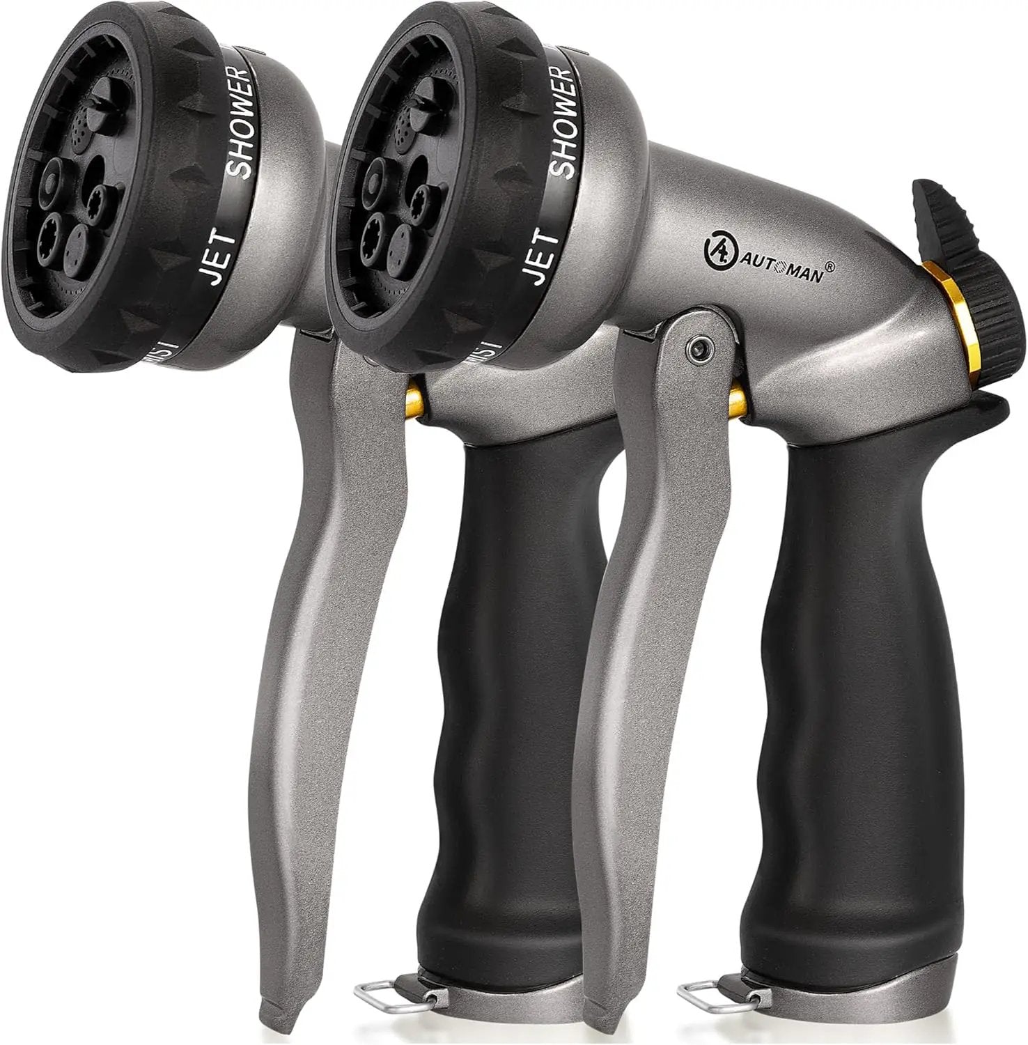 AUTOMAN Garden Hose Nozzle - 2 Pack, 100% Metal High Pressure Spray Nozzle, Labor-Saving Design, Heavy Duty for Garden Watering, Car Washing, Window Cleaning, Pets Bathing by GreenHaven Gardens