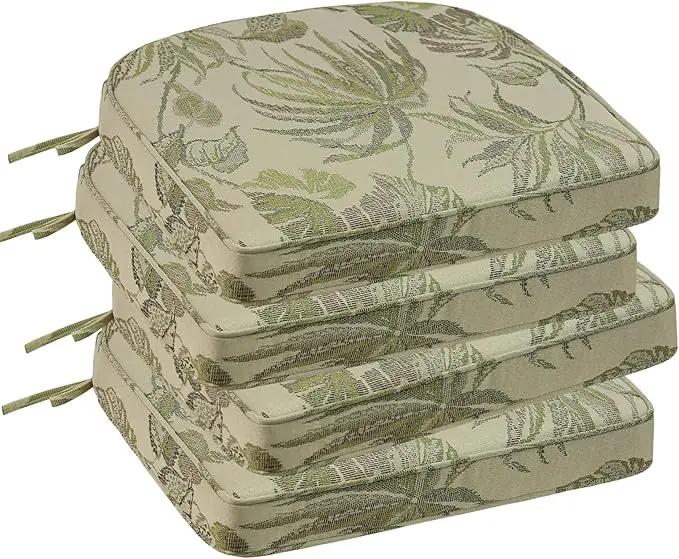 Outdoor Round Corner Seat Cushion, 17"x16"x2", Set of 4, Non Slip Seat Cushion Pads with Removable Cover for Patio Furniture, Garden Yard Lawn, Dark Green Vine by GreenHaven Gardens