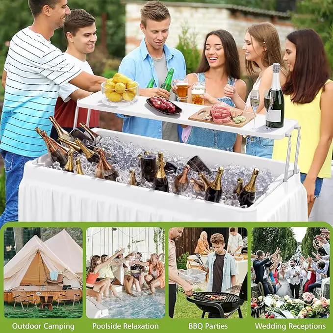 Outdoor Ice Cooler Folding Table with Extra Storage Shelf,Ice Tables for Parties with Drain,Cooler Server for Camping, Picnic, Wedding, BBQ, White by GreenHaven Gardens