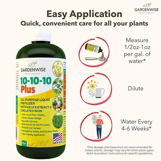 10-10-10 Fertilizer for All Purpose Plants - Liquid Fertilizer with Seaweed Kelp & Iron - Plant Food Outdoor & Indoor Plant Food, Vegetables,Flowers, Lawn & Garden 10 10 10 Fertilizer 16 oz by GreenHaven Gardens