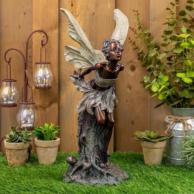 Lovely Kissing Fairy Bronze Tone 19.75 Inches Polyresin Outdoor Garden Statue by GreenHaven Gardens