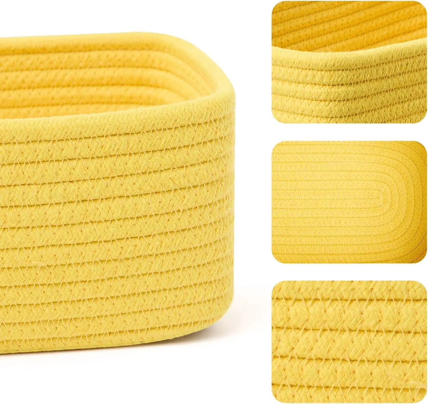 Small Storage Baskets for Organizing | Closet Organizer Bins | Shelf Toy Basket | Woven Rope Baskets | Cube Decorative Box | Shallow Basket | 11.5x7.5x4.7” | 4 Packs Yellow by GreenHaven Gardens