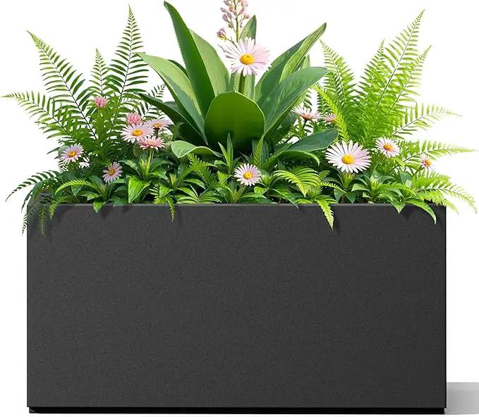 FENCY Metal Rectangular Planter Box, Large Planters for Outdoor Plants, Tall Planters for Outdoor Plants with Drainage Holes (32" L x 10" W x 16.3" H,Black) by GreenHaven Gardens