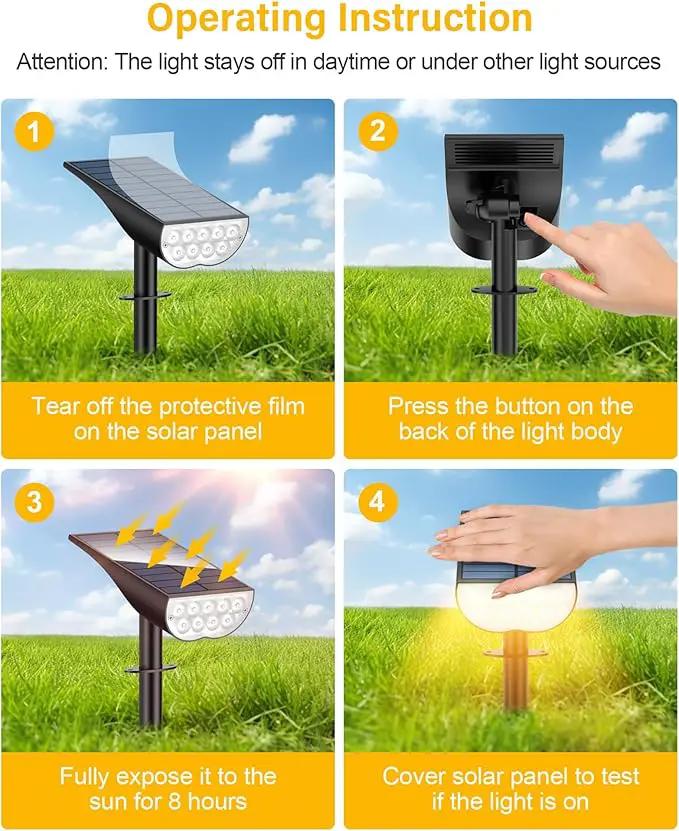BAXIA TECHNOLOGY Solar Spot Lights Outdoor IP65 Waterproof, 3 Lighting Modes Landscape Lighting for Outside, Dusk to Dawn Solar Pathway Lights for Yard Garden Driveway, Warm White, 1 Pack by GreenHaven Gardens