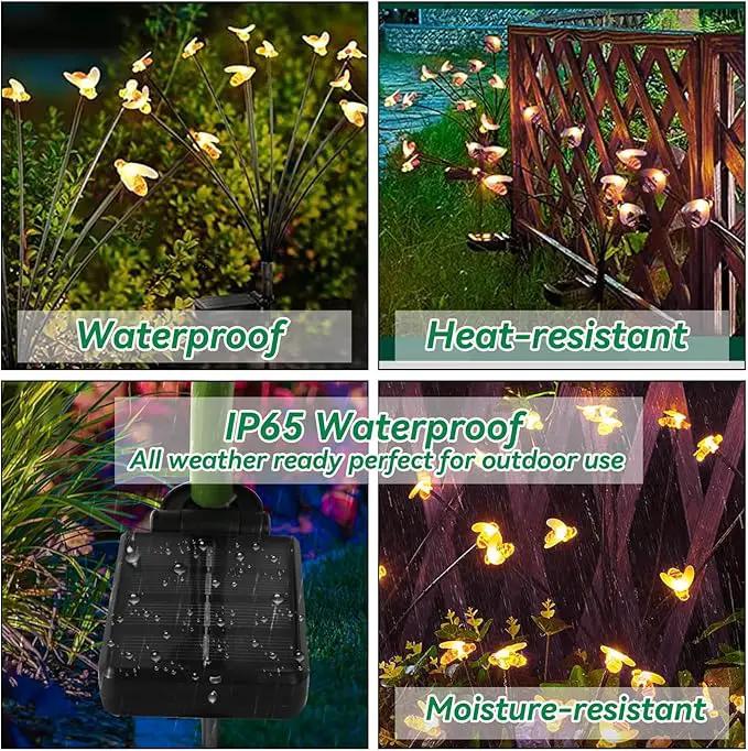 32 LED Spring Bee Garden Lights Solar Powered Honeybees Outdoor Decorations Swaying Lights Waterproof Solar Firefly Landscape Lights Warm Yellow for Pathway Yard Lawn Patio Walkway Courtyard(4Pack) by GreenHaven Gardens