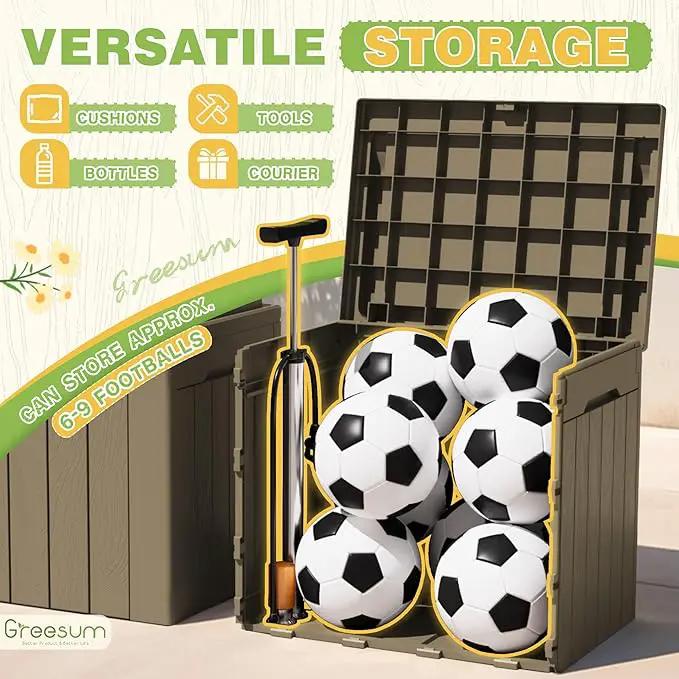 Greesum 31 Gallon Deck Box for Outside, All Weather Outdoor Storage Boxes for Patio Furniture Set, Package Delivery Box, Garden Tools, Light Coffee(Set of 2) by GreenHaven Gardens