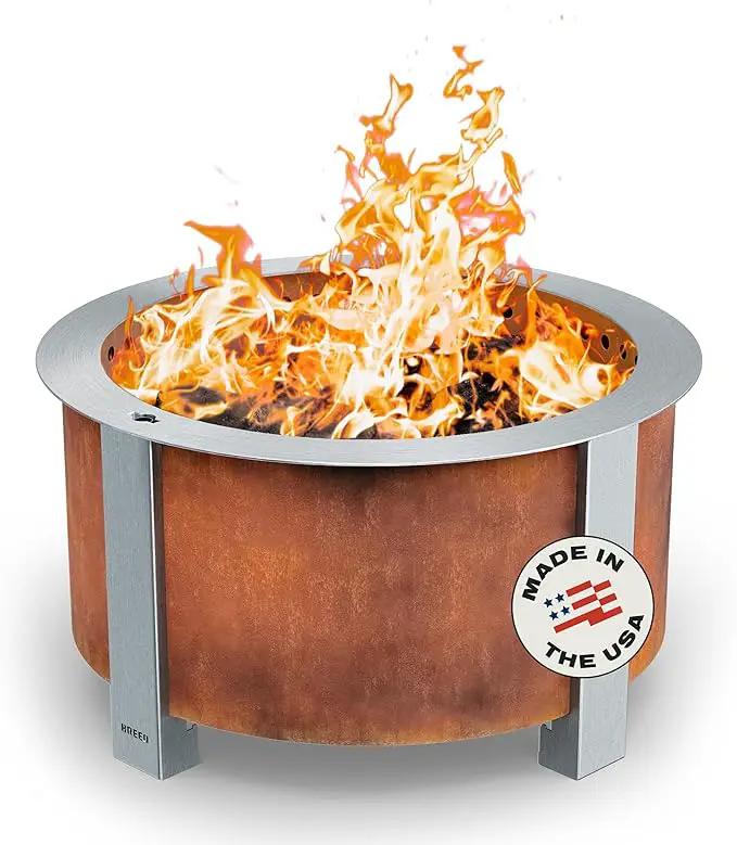 Breeo Smokeless Fire Pit (X Series 24, Corten Steel) | 27.5 inch Smokeless Firepit for Outside | 62 Pounds | Ideal for Families Compatible with Wide Range of Breeo Accessories by GreenHaven Gardens