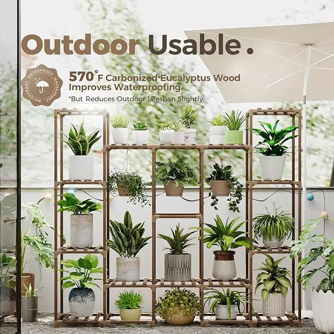 Bamworld Large Plant Stand Indoor Outdoor Hanging Shelf for Multiple PlantsTall Large Holder for Living Room Patio Balcony Garden by GreenHaven Gardens