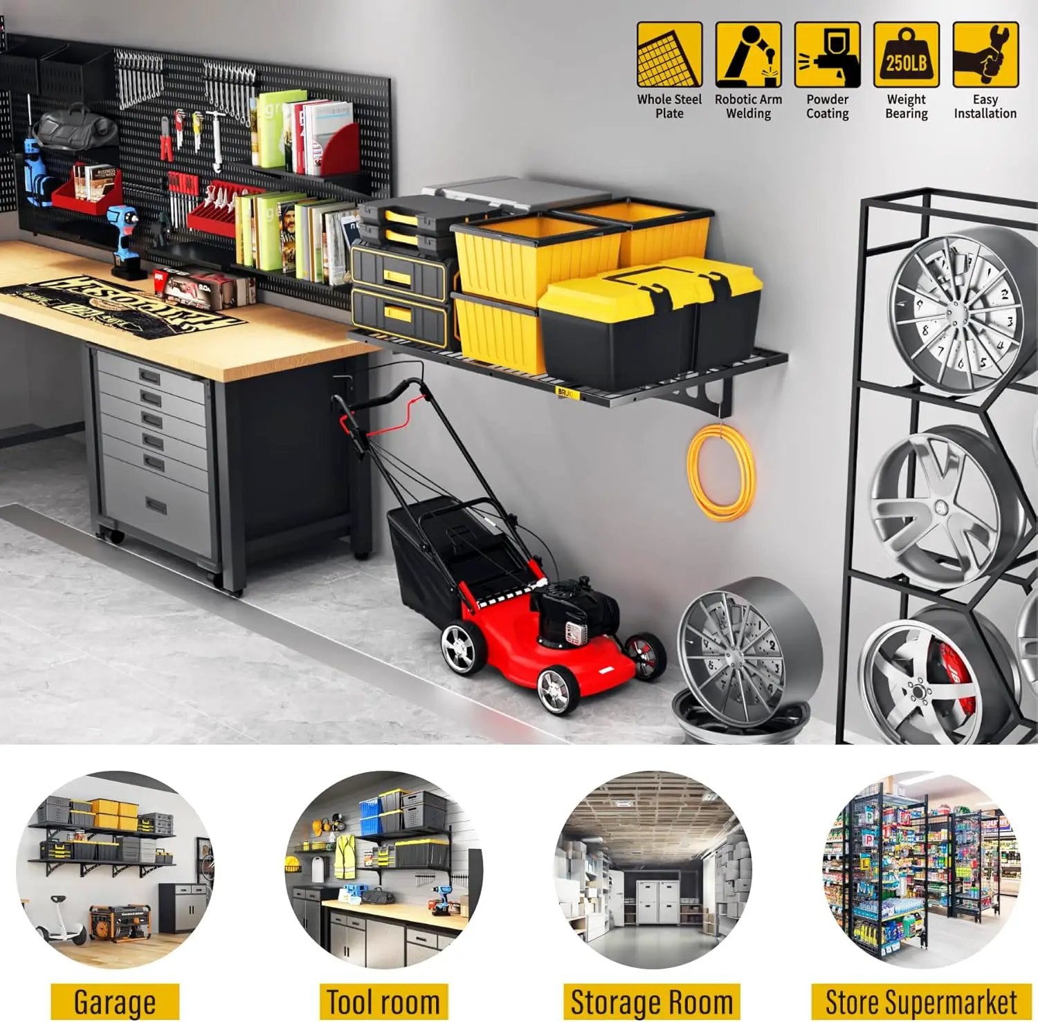 2x3ft Adjustable Rail Wall Garage Storage Shelf, Tool Room, Supermarket Wall Storage Shelving Rack (1 Pack-Black) by GreenHaven Gardens