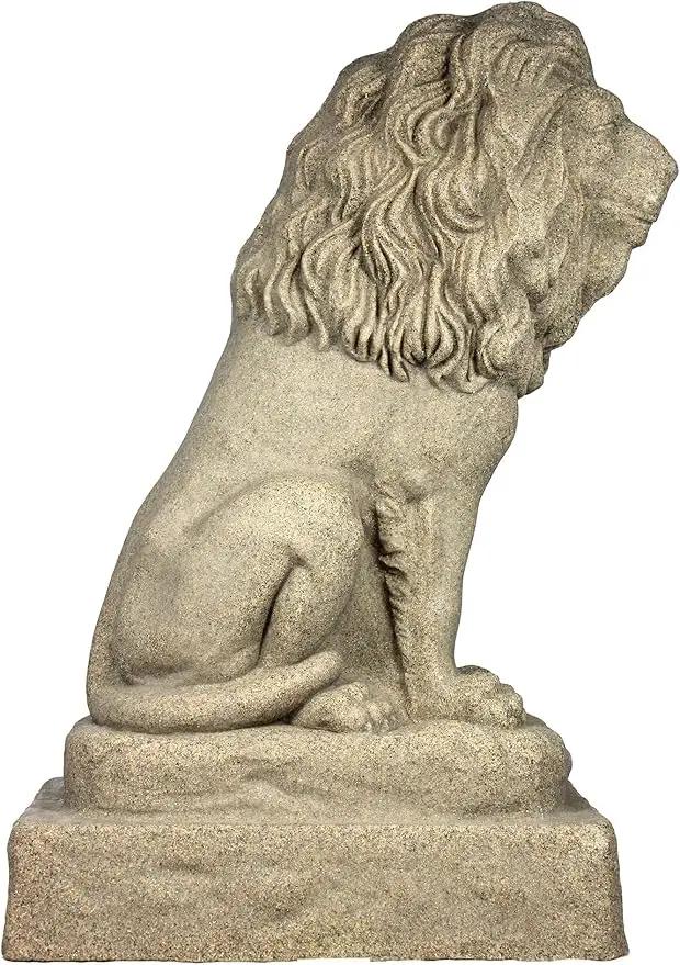 EMSCO Group Guardian Lion Statue – Natural Sandstone Appearance – Made of Resin – Lightweight – 28” Height by GreenHaven Gardens