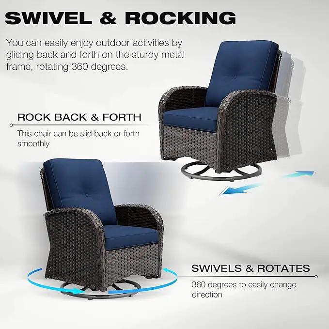 Joyside 6 Piece Patio Furniture Set, Outdoor Wicker Conversation Sets with Swivel Rocker Chairs and Sofa, Thick Cushion, Rattan Patio Sectional for Porch, Deck Use (Brown/Blue, 6 PCS) by GreenHaven Gardens