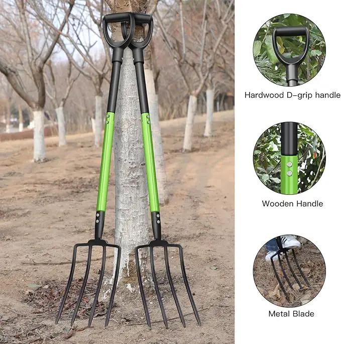 GARDENWORK Garden Fork,Pitchfork for Garden Digging Compost Spading,4-Tines Pitch Fork with Steel Handle and Strengthen Fork Head 45inches (with Protective Gloves) by GreenHaven Gardens