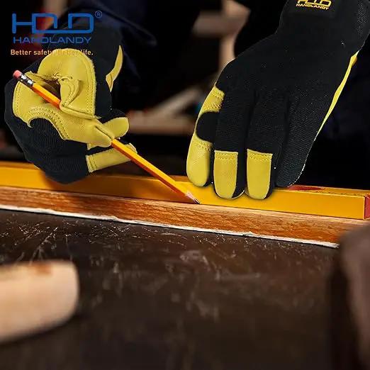 HLDD HANDLANDY Mens Leather Gardening Gloves, Utility Work Gloves for Gardening, Yardwork, Construction, Mechanics by GreenHaven Gardens