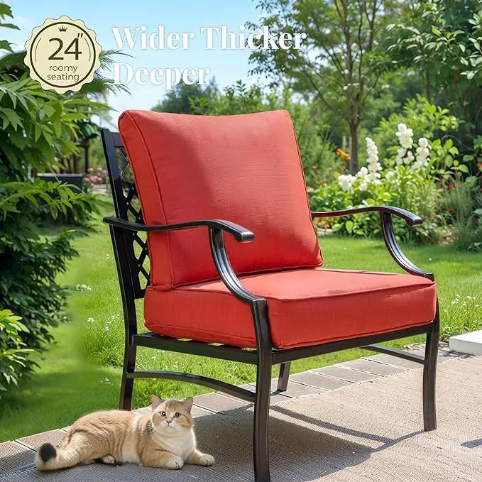 Patio Furniture Set with Fire Pit Table, 5 Pcs Metal Outdoor Conversation Set, 4 Single Chairs with 5.75" Extra Thick Cushion and 28" Fire Pit Table for Backyard Deck, Red by GreenHaven Gardens
