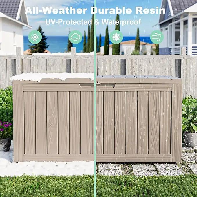 75 Gallon Resin Deck Box, Lockable Outdoor Storage Box for Patio Cushions Storage Furniture,Garden Tools, Pool Supplies, Weatherproof and UV Resistant (Grey) by GreenHaven Gardens