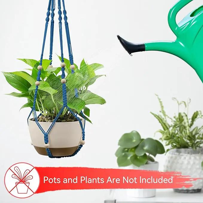 USLAI Macrame Plant Hanger Indoor Outdoor, Up to 4-15 inch Pot, Heavy 20lb Planters, Extra Long Strong Hanging Planter Basket Holder, Boho Home Decor, 35+72 Inch, Blue (POTS NOT Included) by GreenHaven Gardens