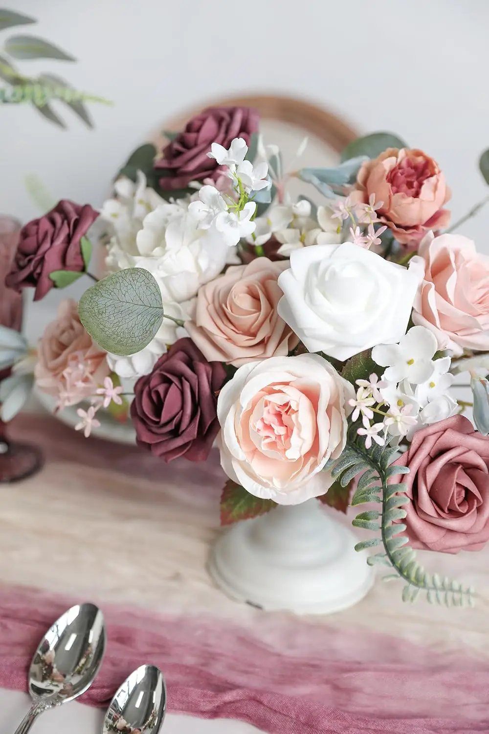 Artificial Flowers Box Set Dusty Roses Fake Silk Flowers Pink Fake Roses DIY Wedding Bridal Bouquets Baby Shower Cake Flowers Home Decoration by GreenHaven Gardens