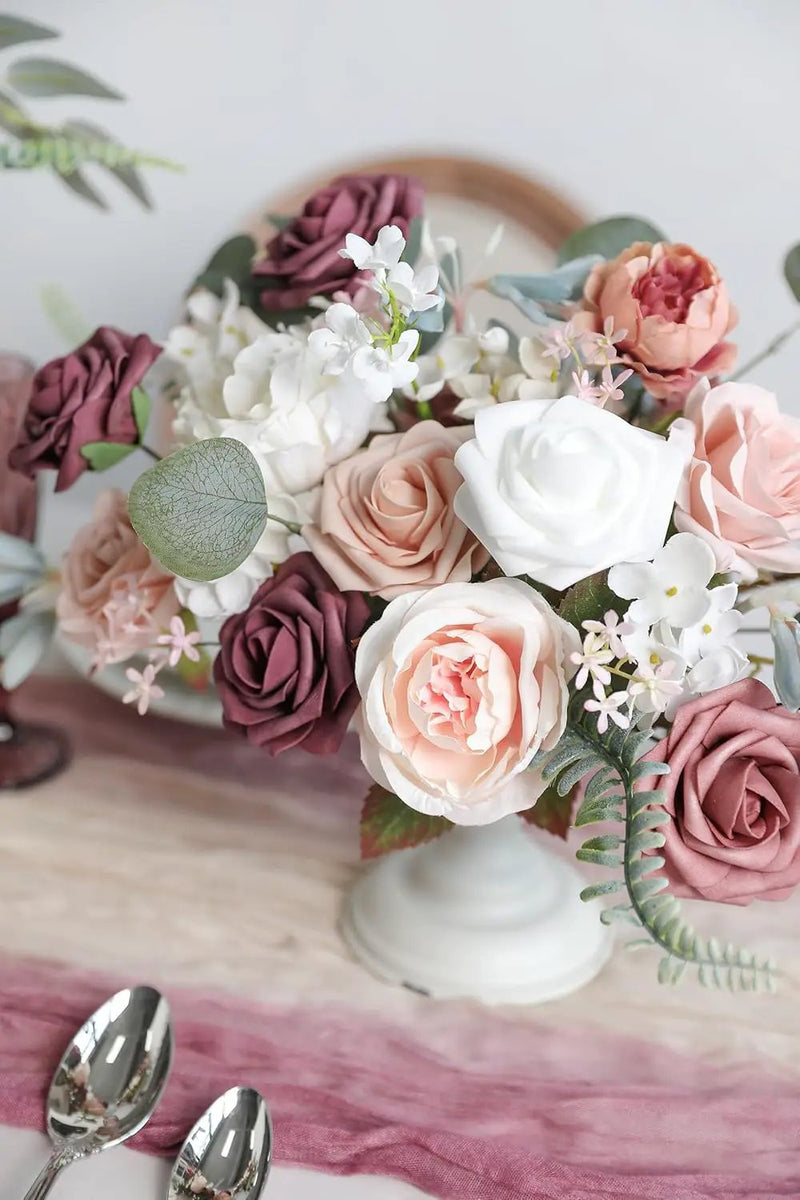 Artificial Flowers Box Set Dusty Roses Fake Silk Flowers Pink Fake Roses DIY Wedding Bridal Bouquets Baby Shower Cake Flowers Home Decoration by GreenHaven Gardens