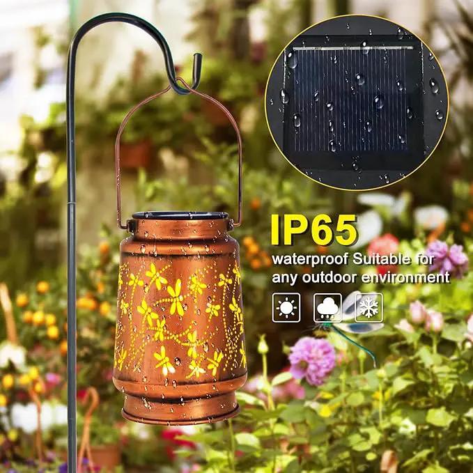 Mothers Day Gifts, 4 Packs Solar Lanterns Outdoor Hanging Lantern Lights, 4 Dragonfly Hollowed-Out Metal Decor Lantern, Waterproof LED Decorative Garden Light Gifts by GreenHaven Gardens