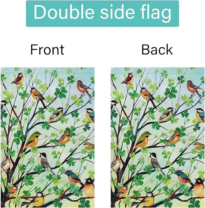 Louise Maelys St Patricks Day Garden Flag Shamrock Bird Tree Welcome Double Sided 12x18 Inch Small Burlap Spring Holiday Yard Outdoor Outside Home Decor by GreenHaven Gardens