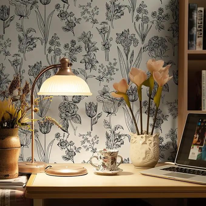 Dimoon 236"x17.3" Floral Peel and Stick Wallpaper Beige Contact Paper Waterproof Wallpaper Delicate Vintage Flower Thicken Plant Self Adhesive Removable Wall Covering Shelf Liner Decal Vinyl Roll by GreenHaven Gardens