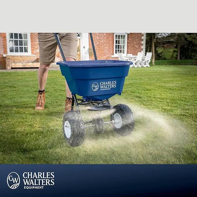 Charles Walters Equipment CW2000 Estate Style Broadcast Spreader for Spreading Fertilizer and Ice Melt on Lawns, Sidewalks, and Driveways, 65lb Capacity, 35" x 35" by GreenHaven Gardens