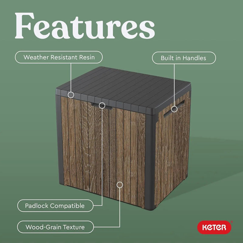 Keter Signature Everwood 30 Gallon Resin Outdoor Storage Box and Patio Furniture Side Table for Pool and Garden Accessories, Walnut by GreenHaven Gardens