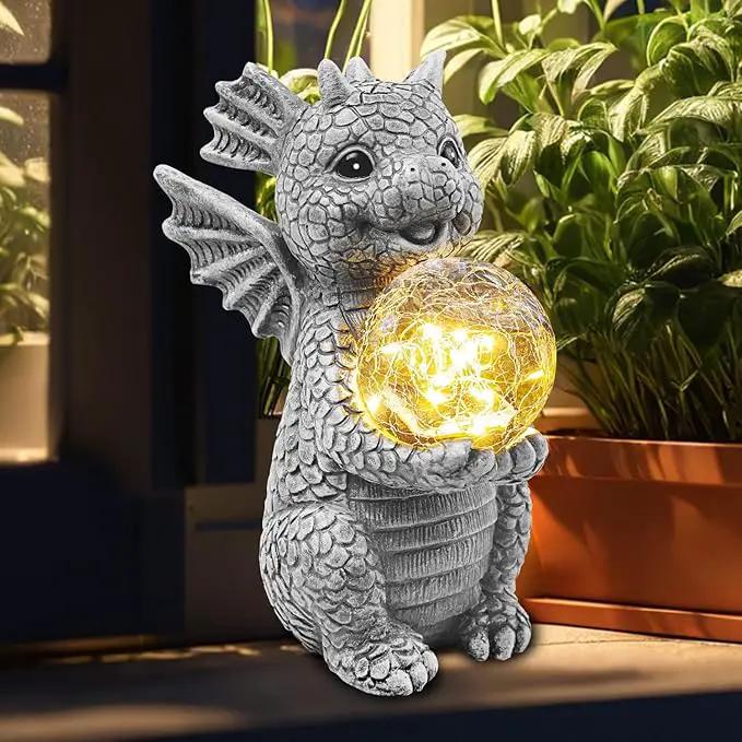 Solar Garden Outdoor Statues 7.2" Resin Dragon Statues Holding Magic Ball with Solar Lights,Lawn Decor for Patio, Balcony, Yard Ornament,Unique Gifts for Mom Grandma Housewarming by GreenHaven Gardens