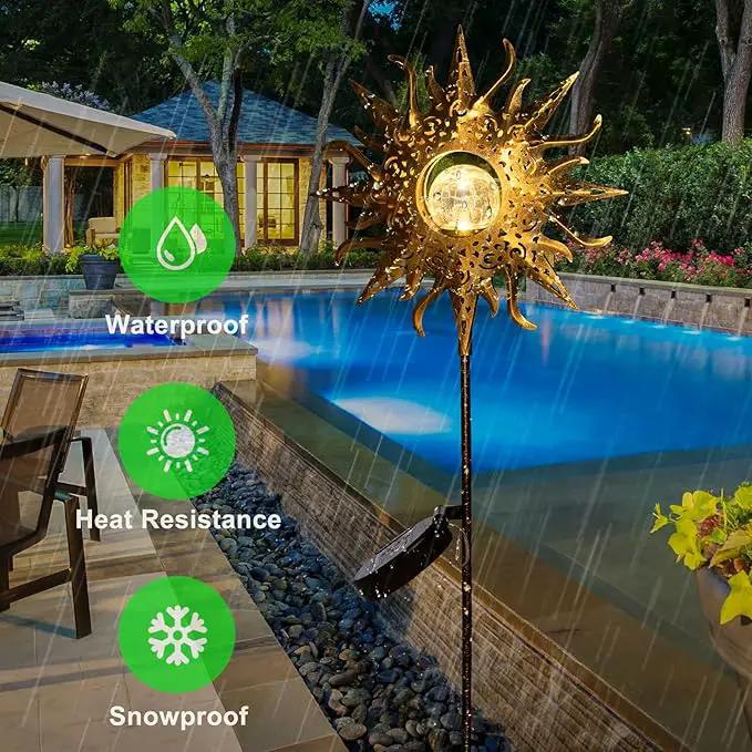 HOMEIMPRO Large Sun Solar Garden Decor Lights Outdoor Garden Gifts Mom Dad, Crackle Glass Metal Stake,Yard Decorations, Waterproof LED Lights for Lawn Patio Ornaments, Mothers Day Gifts for Women by GreenHaven Gardens