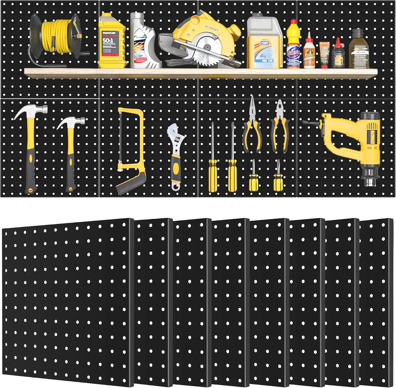 Pegboard Panels 8 Packs Metal Black, Heavy Duty Steel Peg Boards Wall Tool Organizer with Screw for Garage, Tool Storage, Office Organization, Craft Room, Kitchen by GreenHaven Gardens