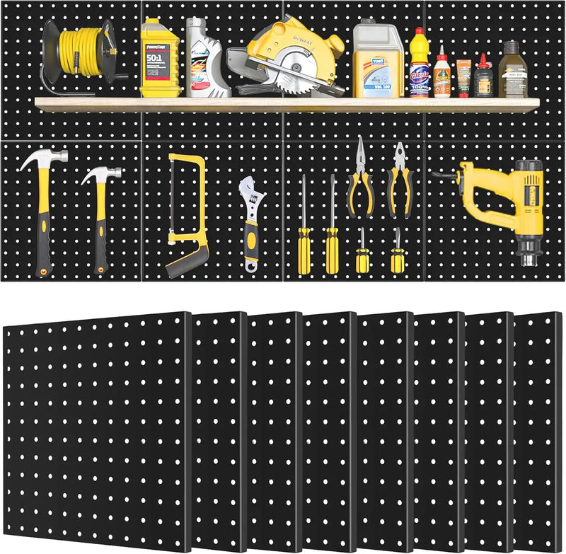 Pegboard Panels 8 Packs Metal Black, Heavy Duty Steel Peg Boards Wall Tool Organizer with Screw for Garage, Tool Storage, Office Organization, Craft Room, Kitchen by GreenHaven Gardens