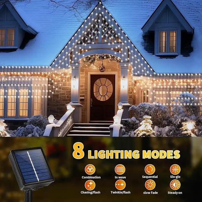 32.8 * 3.28FT Large Size Solar Curtain Lights Outdoor, 8 Modes Icicle Lights, Solar Garden Christmas Decortions for Patio, Gazebo, Eaves, Fence, Tree, Porch (White) by GreenHaven Gardens