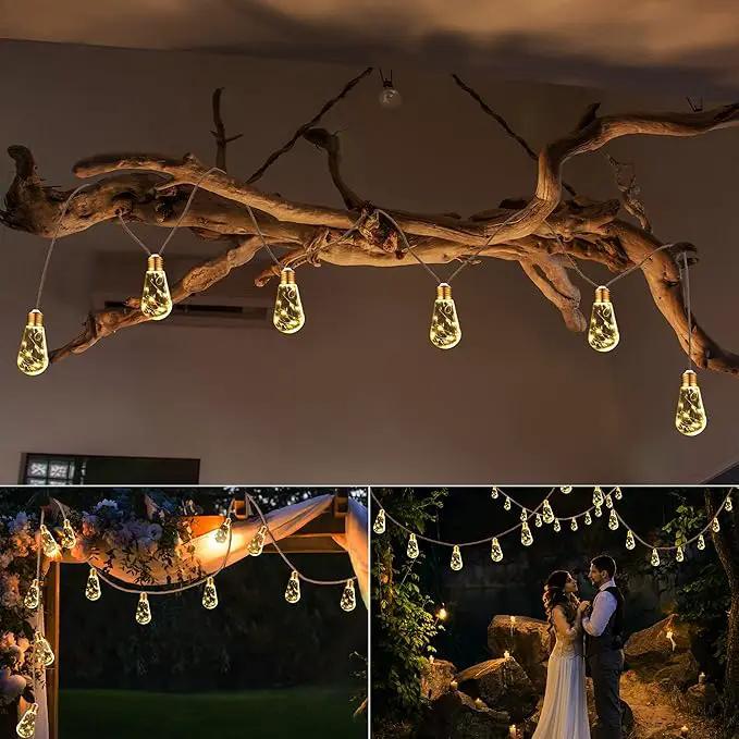 Solar Outdoor String Lights, 2 Pack 20Ft Vintage Rope Hemp Solar Patio Lights, Waterproof Warm White Solar Powered String Lights With 8 Modes 16 Shatterproof Bulbs for Fence Stairs Balcony Café Bistro by GreenHaven Gardens
