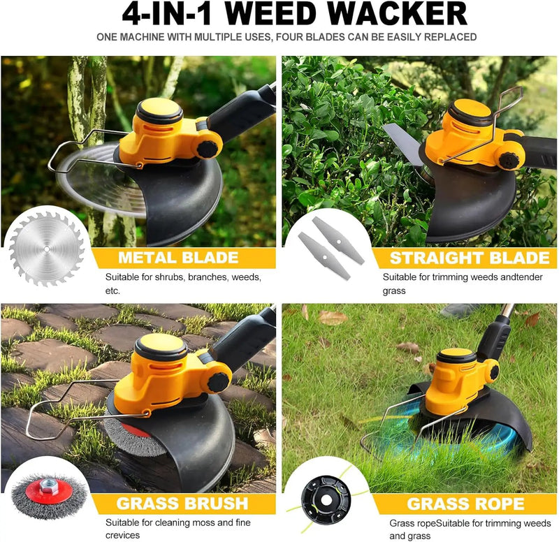Cordless Weed Wacker for Dewalt 20V Battery, 4 in 1 Weed Eater Battery Powered, 1300W Lightweight Cordless Weed Wacker, Brush Cutter for Lawn, Yard and Bush Trimming (No Battery) by GreenHaven Gardens