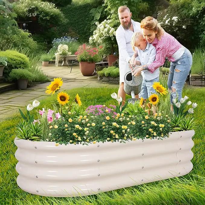 1MORE Galvanized Raised Garden Bed- Planter Garden Boxes Outdoor, Raised Beds for Gardening, 4x2x1ft Metal Garden Bed Kit for Vegetables Flower, Planter Raised Beds with Tools.White-2pack by GreenHaven Gardens