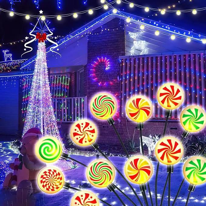 4 Pack 8 Patterns Christmas Decorations with 32 Lollipop Christmas Lights, Solar Christmas Lights Outdoor Waterproof with 8 Modes, Christmas Peppermint Candy Pathway Yard Decor for Garden/Lawn/Patio by GreenHaven Gardens