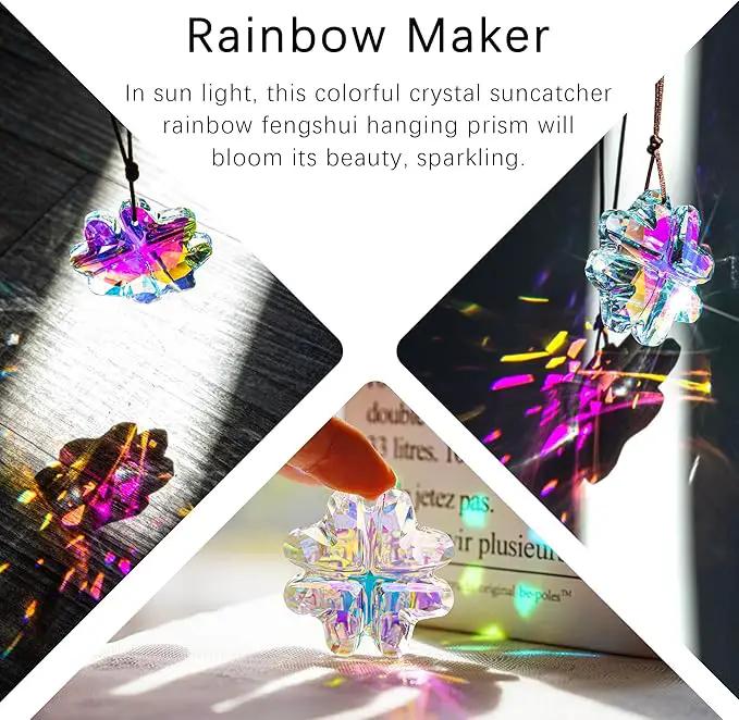 HDCRYSTALGIFTS 2PCS Crystal Prisms Suncatchers for Windows Christmas Ornaments,Lucky Four Leaf Clover Rainbow Maker Hanging Prism Sun Catchers for Home Garden Decoration,45mm by GreenHaven Gardens