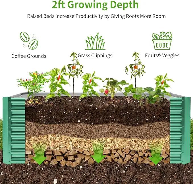 Land Guard 8×4×2 ft Galvanized Raised Garden Bed Kit, Galvanized Planter Raised Garden Boxes Outdoor, Oval Large Metal Raised Garden Beds for Vegetables(Green)… by GreenHaven Gardens