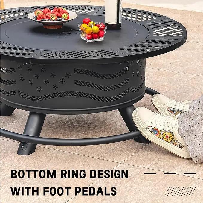 36 Inch Fire Pit with 2 Cooking Grates, Outdoor Wood Burning BBQ Grill Firepit Bowl with Cover Lid, Steel Round Table for Backyard Bonfire Patio Picnic (Black, 36IN) by GreenHaven Gardens