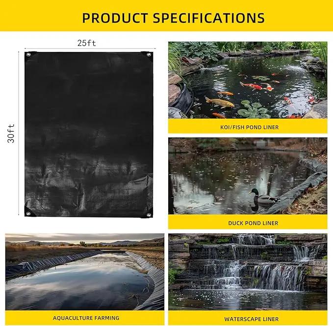 TEZONG Pond Liner,25x30Ft Pond Liners for Outdoor,28Mil PE Black Koi Fish Pond Liner,Reinforced Pond Underlayment for Water Garden,Waterfall,Fountain by GreenHaven Gardens