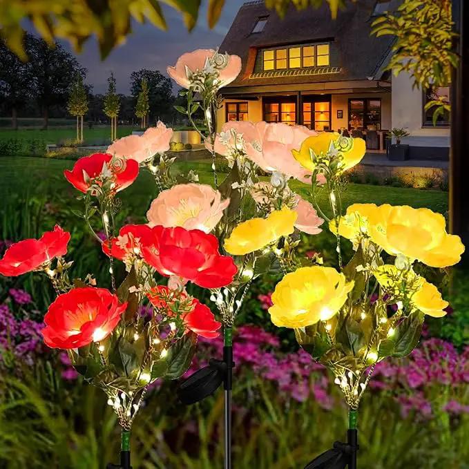 3Pack Outdoor Solar Garden Decor Lights, Waterproof Solar Powered Hydrangea Lotus Flower Lights Bright Up to 12 Hrs,Led Flowers for Yard Patio Lawn Decorative (Solar Flowers Style 1) by GreenHaven Gardens