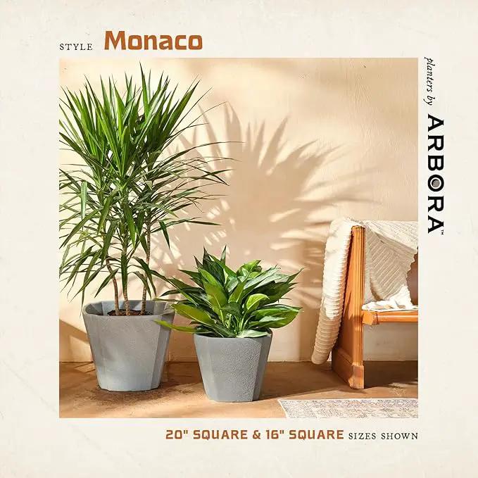 ARBORA 20" Monaco Square Polyresin Indoor and Outdoor Planter with Stone Blend Concrete Gray Finish - Durable, Weatherproof, Lightweight, Large Plant Pot for Patio, Garden, Deck, Entryway by GreenHaven Gardens