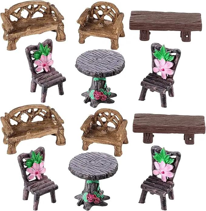 Skylety 12 Pieces Garden Furniture Ornaments Miniature Table and Chairs Set Village Micro Resin Bench Chair for Dollhouse Accessories Home Micro Landscape (Cute Style) by GreenHaven Gardens