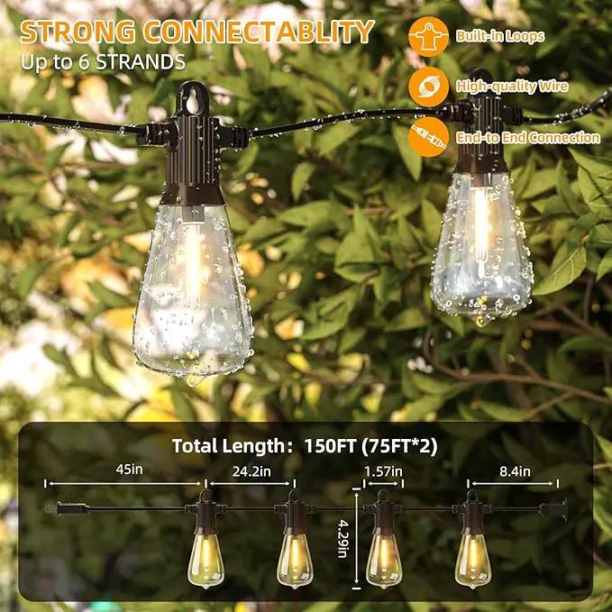 FOOMAN LED Outdoor String Lights, 150FT Outside Waterproof Patio Lights with 72+3 Shatterproof ST38 Edison Bulbs, 2700K Warm White Hanging Light, Dimmable Light for Back Yard Porch Party Gezebo by GreenHaven Gardens