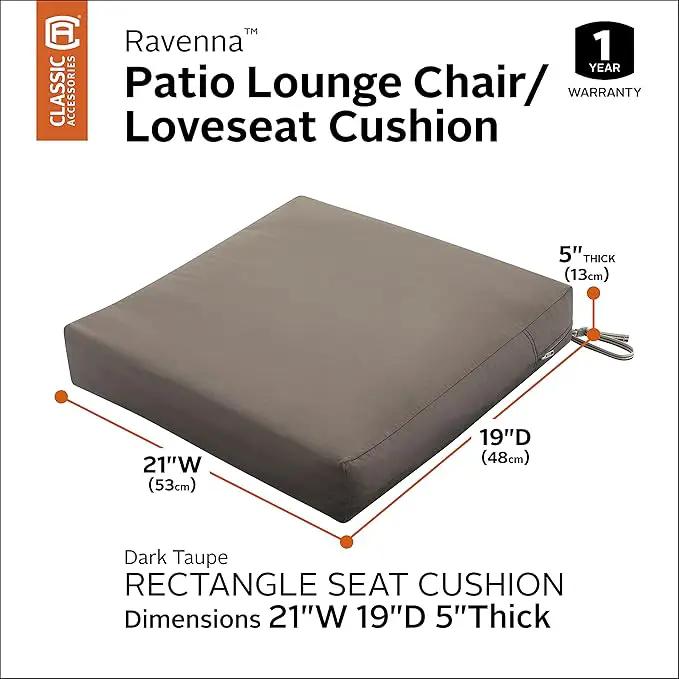 Classic Accessories Ravenna Water-Resistant 21 x 19 x 5 Inch Patio Seat Cushion, Dark Taupe, Patio Loveseat Cushion by GreenHaven Gardens