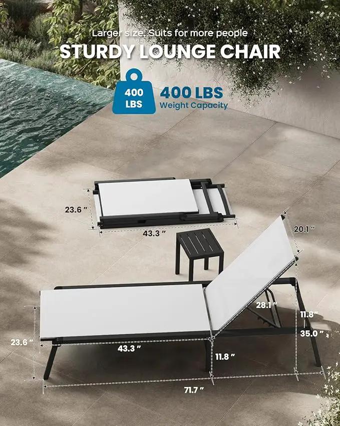 Chaise Lounge Outdoor, Foldable Aluminum Pool Lounge Chairs with 5 Positions Recliner - Free Assembly - Patio Chaise Lounge Chair for Poolside, Beach, Yard (White) by GreenHaven Gardens
