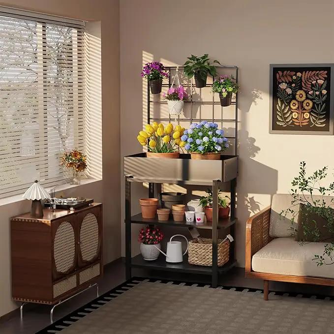 Elevated Planter Box with Trellis Raised Garden Bed with Legs Outdoor Standing Flower Beds for Patio Vegetable Herb by GreenHaven Gardens