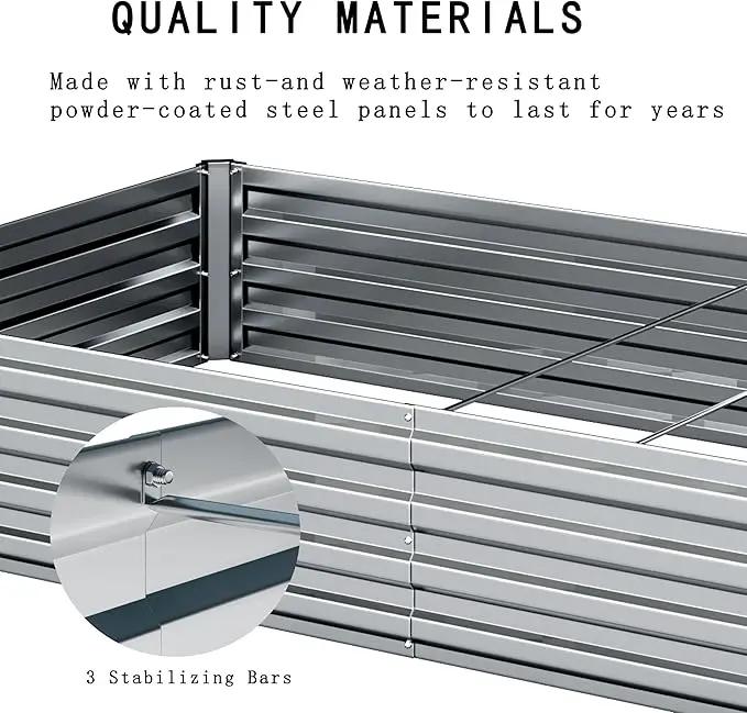 2 Pcs 8×2×1FT Galvanized Raised Garden Bed，Metal Planting Box for Outdoor Vegetable, Herb,Planter Gardening (Silver) by GreenHaven Gardens